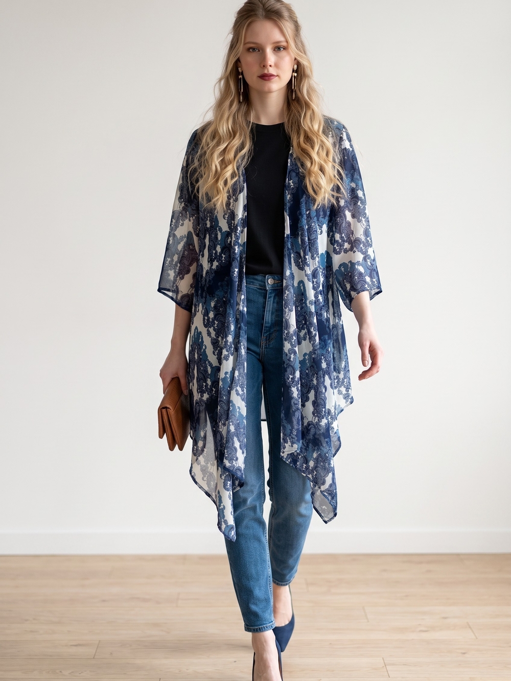Say What? Navy Blue Floral Sheer Kimono Cover-Up